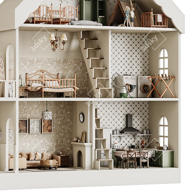 Miniature Toy Dollhouse Set 3D model image 4