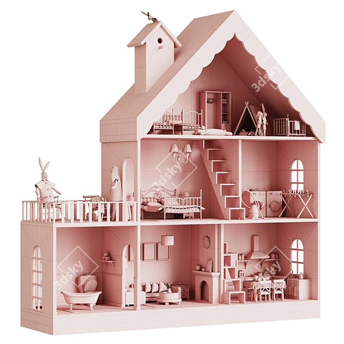 Miniature Toy Dollhouse Set 3D model image 7