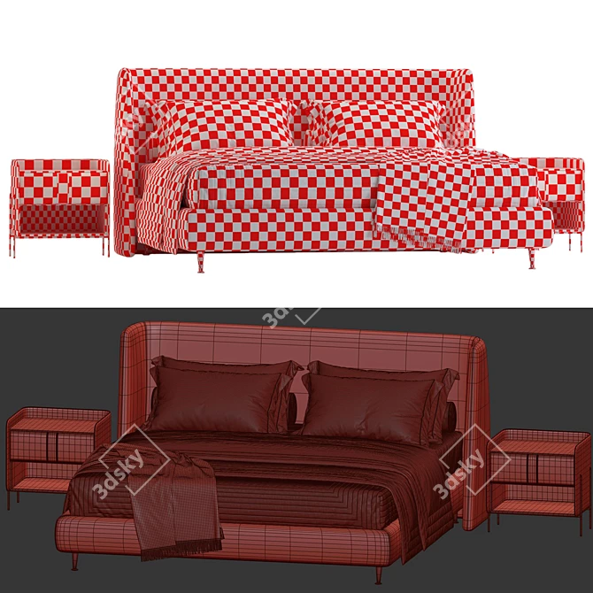 Sleek Upholstered Double Bed 3D model image 4