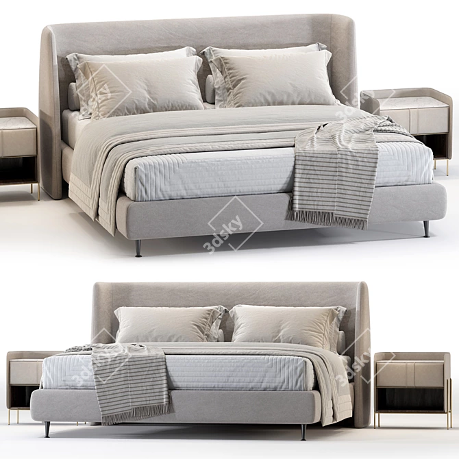 Sleek Upholstered Double Bed 3D model image 5