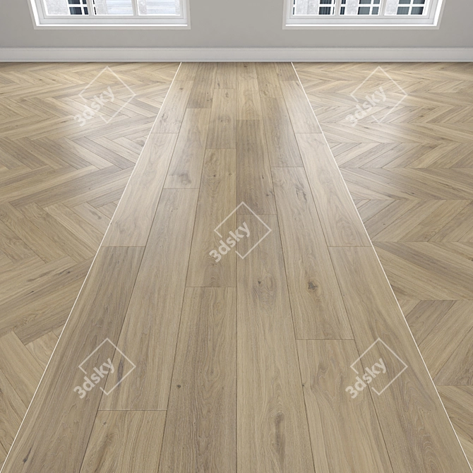 Oak Parquet Bundle: Linear, Chevron, Herringbone 3D model image 1