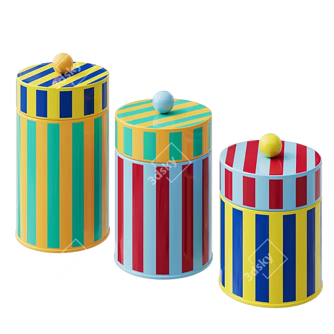 Striped Canister Trio Set 3D model image 1