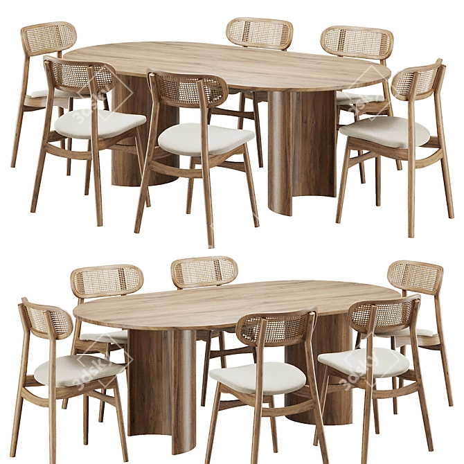 Rattan Upholstered Dining Chair Table 3D model image 1