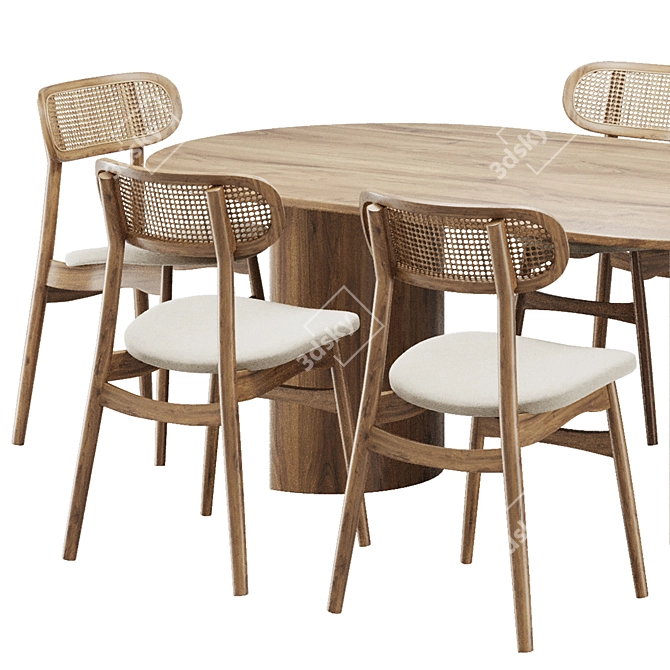 Rattan Upholstered Dining Chair Table 3D model image 5