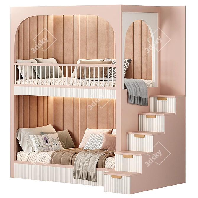 Modern Kids Bunk Bed Set 3D model image 3