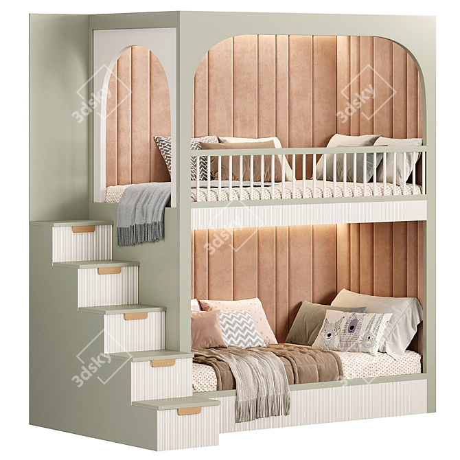 Modern Kids Bunk Bed Set 3D model image 4