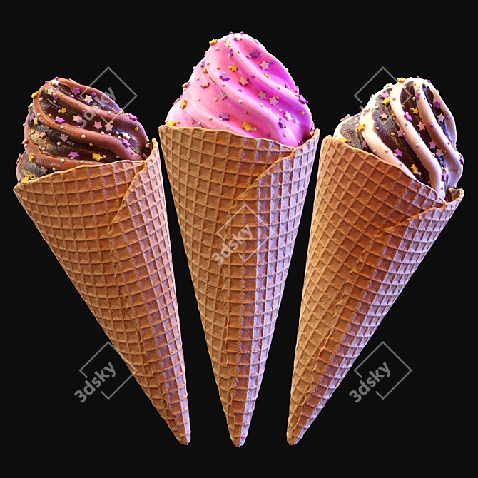 Colorful Ice Cream Cones Kit 3D model image 5