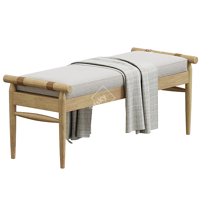 Upholstered Wood Bench Oatmeal Gray 3D model image 1