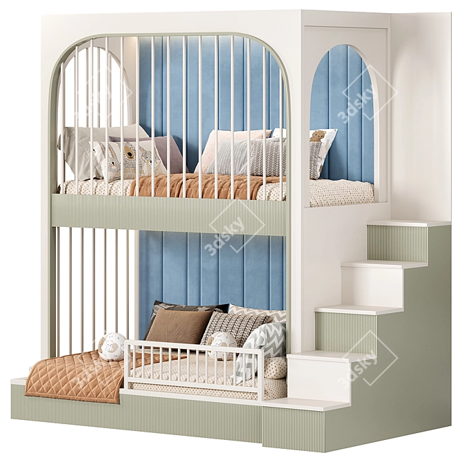 Designer Bunk Bed Kids Room 3D model image 1