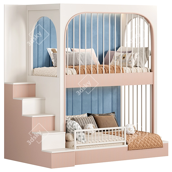 Designer Bunk Bed Kids Room 3D model image 2