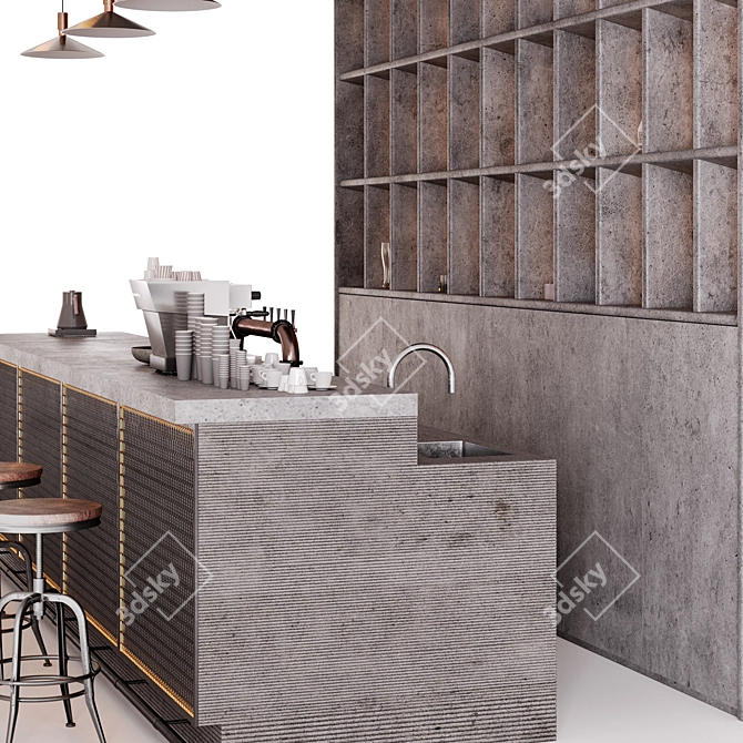 Industrial Style Bar Counter 3D model image 6