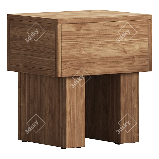 Natural Wood Bedside Table Set 3D model image 5