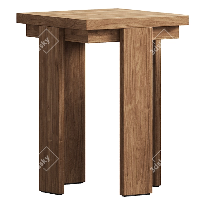 Natural Wood Bedside Table Set 3D model image 6