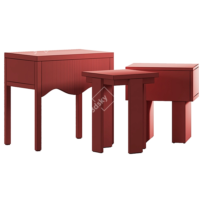 Natural Wood Bedside Table Set 3D model image 7
