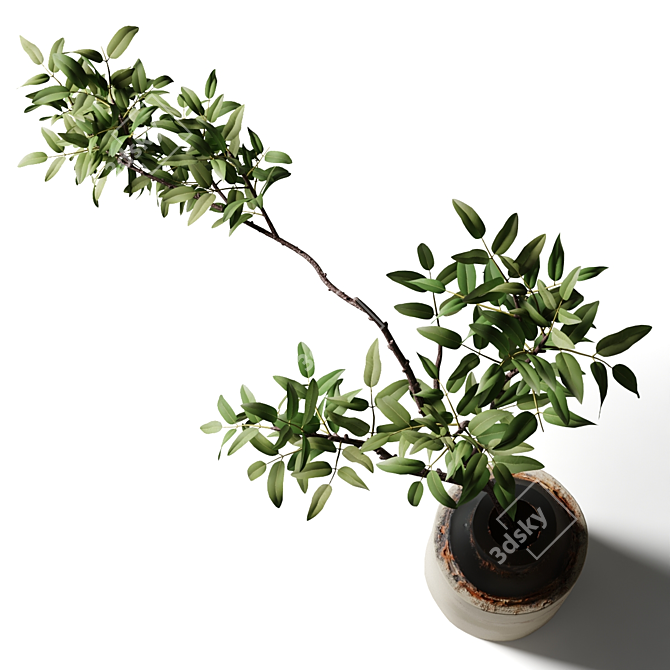 Vintage Metal Vase with Green Leaves 3D model image 3