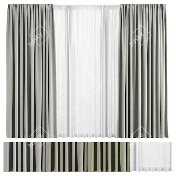 Fabric Curtain and Voile Set 3D model image 1