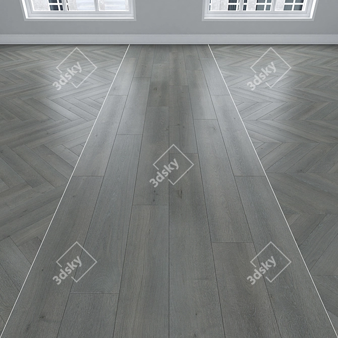 Oak Parquet Collection: Linear, Chevron, Herringbone 3D model image 1