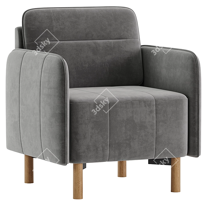 Modern Style Velvet Grey Armchair 3D model image 2