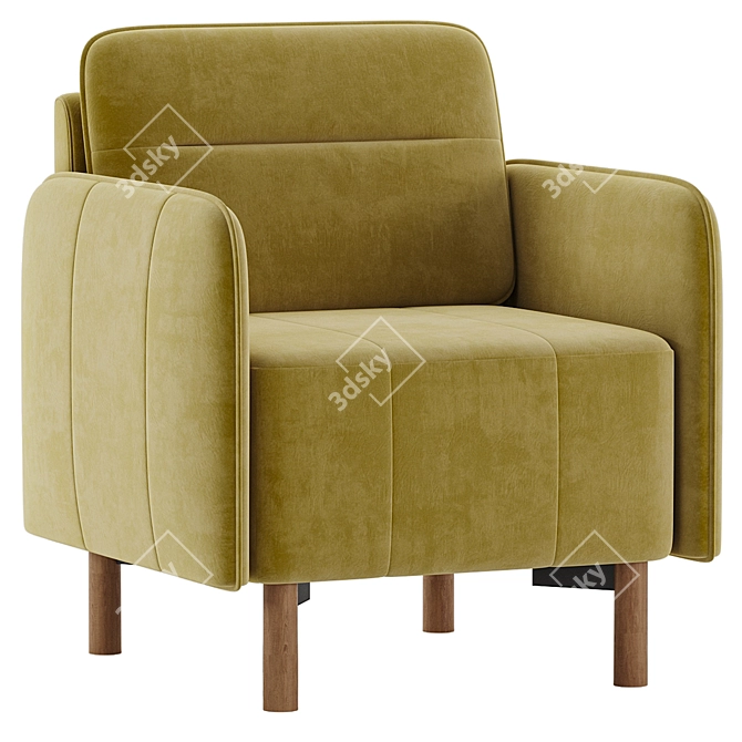 Modern Style Velvet Grey Armchair 3D model image 3