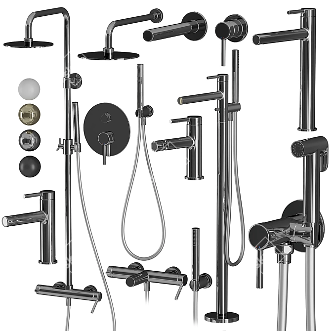 Premium Smooth Faucets & Showers Set 3D model image 2