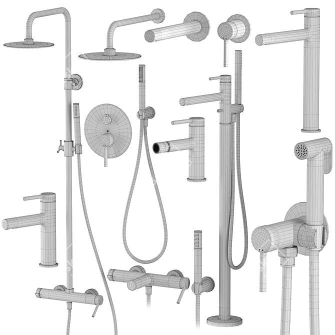 Premium Smooth Faucets & Showers Set 3D model image 5