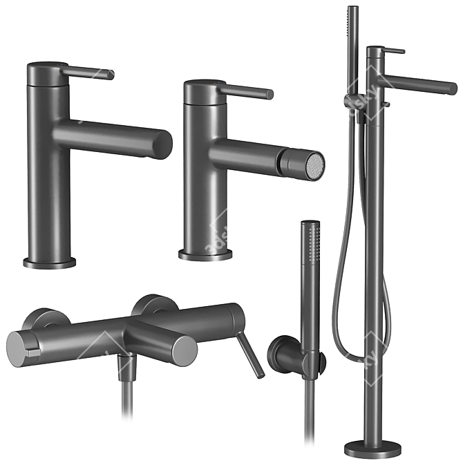 Premium Smooth Faucets & Showers Set 3D model image 6