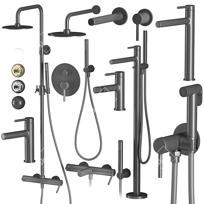 Premium Smooth Faucets & Showers Set 3D model image 8