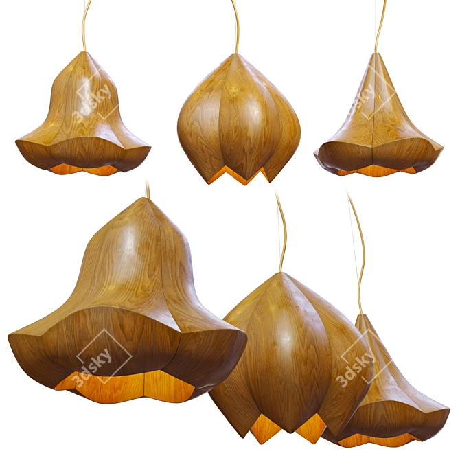 Cherry Wood Flower Pendant Light 3D model image 4