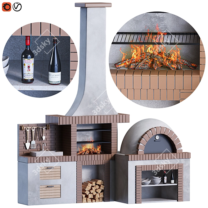 2015 Brick Barbecue With Corona-Vray 3D model image 4