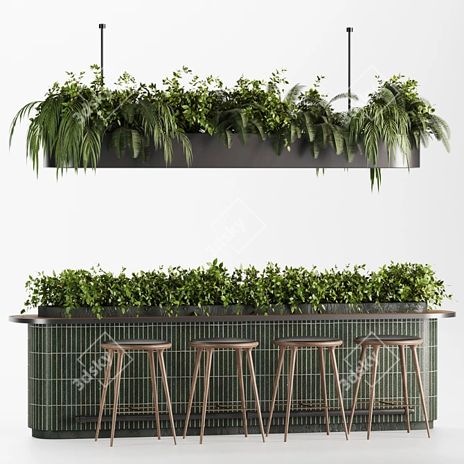 Modern Reception Desk Set05 with Hanging Plants 3D model image 2