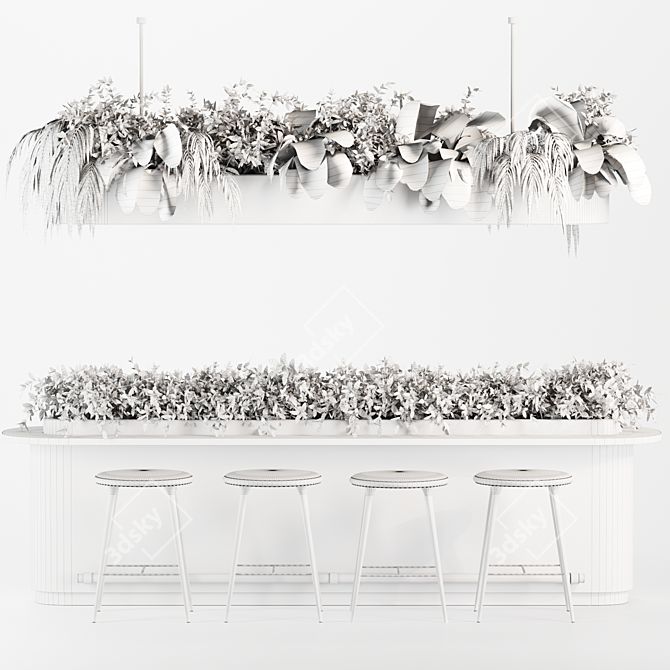 Modern Reception Desk Set05 with Hanging Plants 3D model image 5