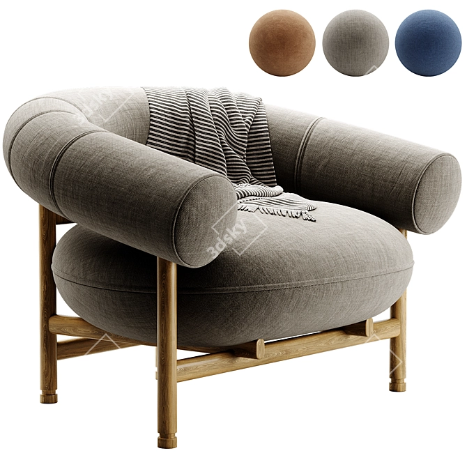 Modern Loop Armchair with Upholstered Fabric 3D model image 2