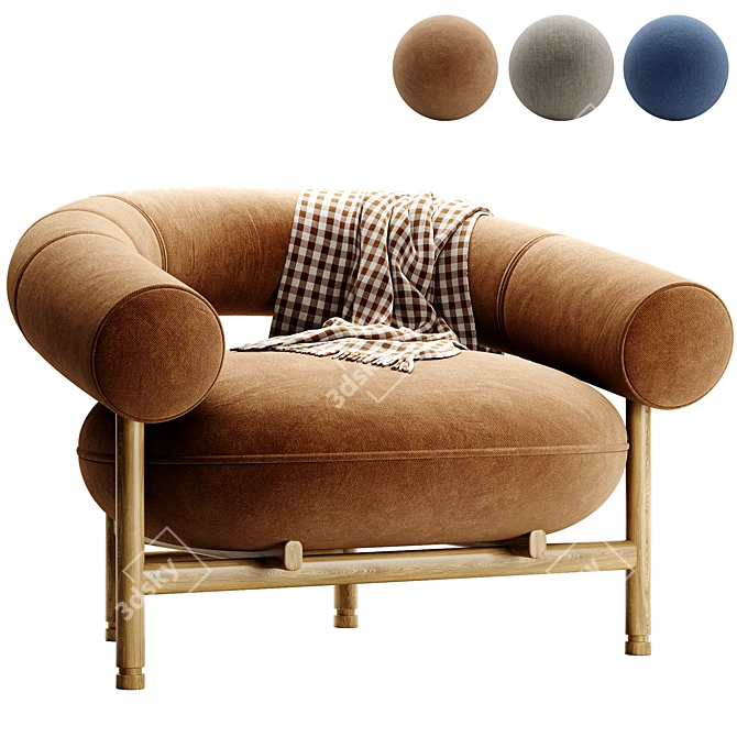 Modern Loop Armchair with Upholstered Fabric 3D model image 3