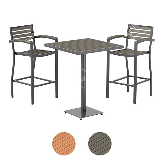 Modern Black Metal Wood Bar Set 3D model image 7