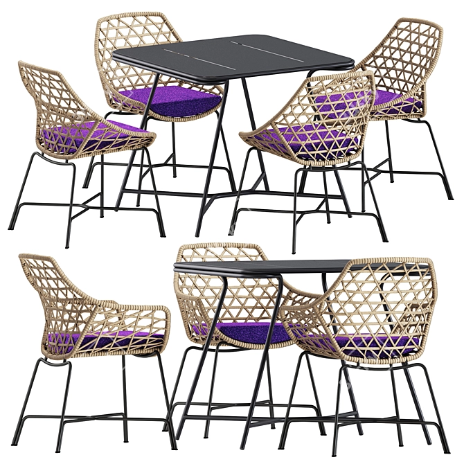Modern Dining Set: Totem Table and Cut Chairs 3D model image 1