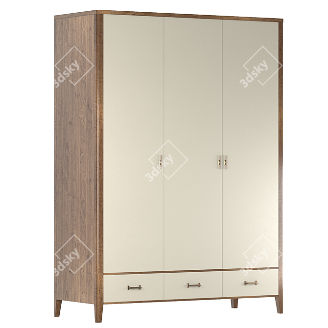 Parisian Chic Three-Door Wardrobe 3D model image 2