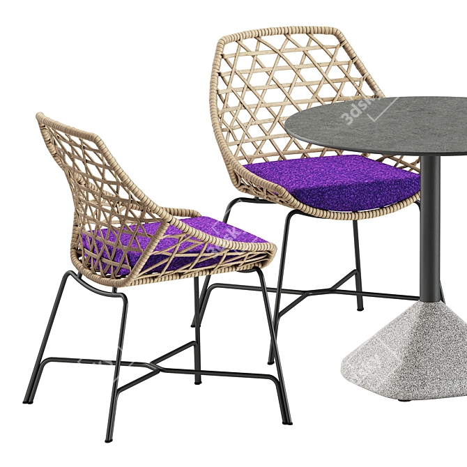 Modern Dining Set with Concrete Table 3D model image 2