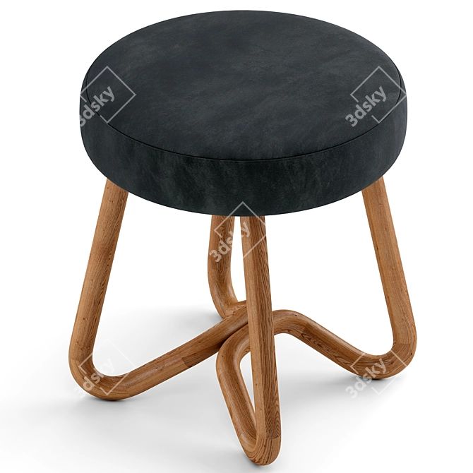Elegant Wood Boucle Velvet Pouf 3D model image 3