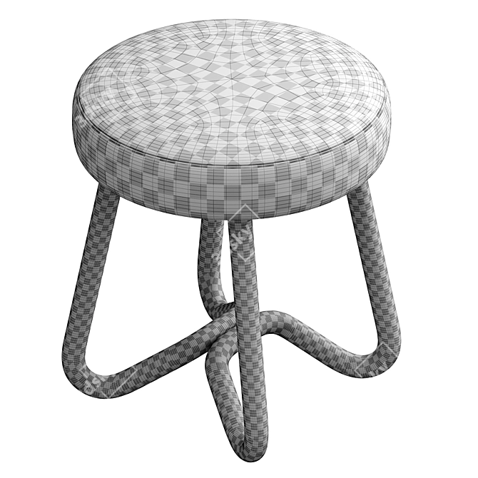 Elegant Wood Boucle Velvet Pouf 3D model image 7