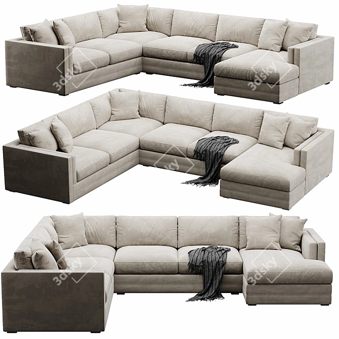 Modern 3-Piece Corner Sectional Sofa 3D model image 1