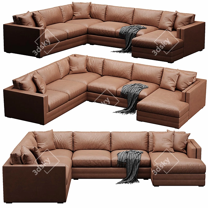 Modern 3-Piece Corner Sectional Sofa 3D model image 3