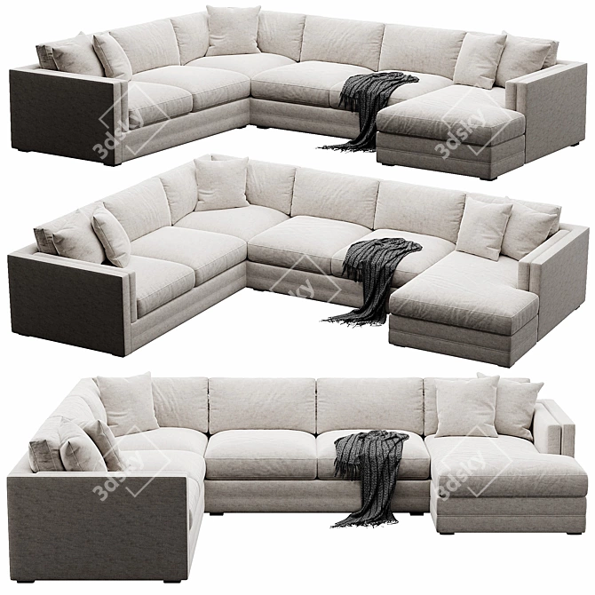 Modern 3-Piece Corner Sectional Sofa 3D model image 4