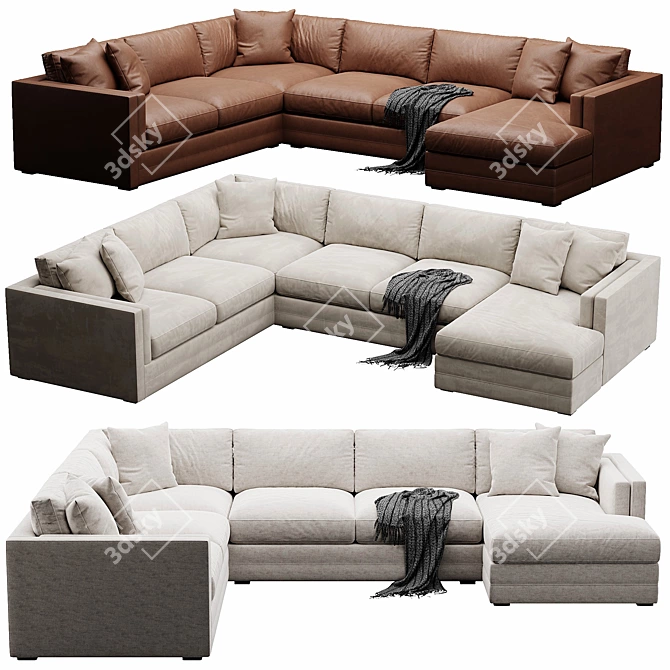 Modern 3-Piece Corner Sectional Sofa 3D model image 5