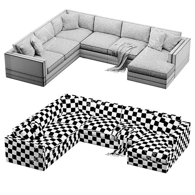 Modern 3-Piece Corner Sectional Sofa 3D model image 6