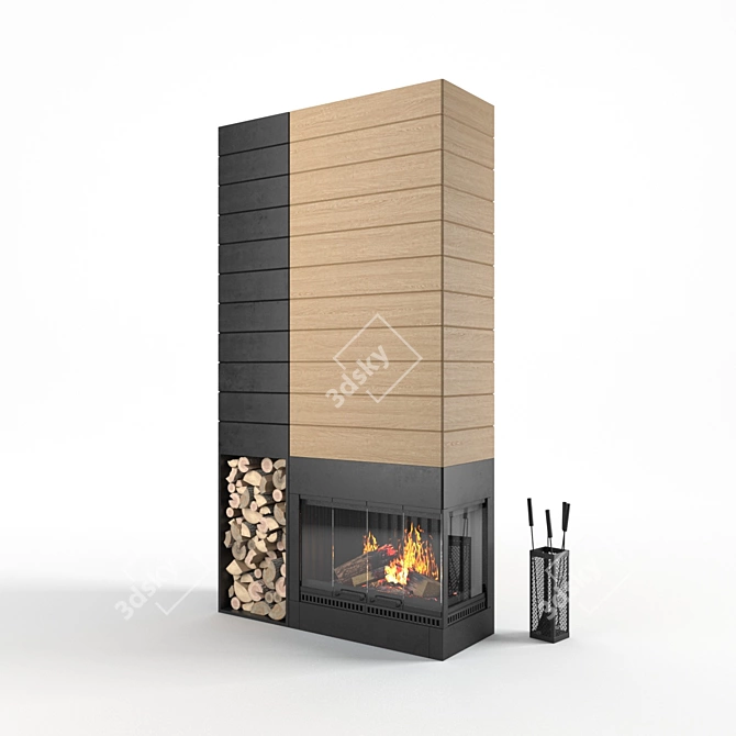 Rustic Wood-Burning Living Room Fireplace 3D model image 1