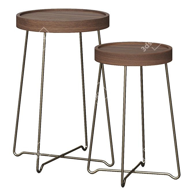 Solid Wood Side Tables Set 3D model image 1