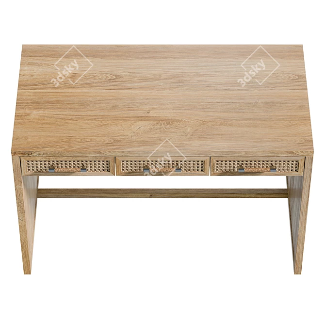 Vintage-inspired Rattan Writing Desk 3D model image 3