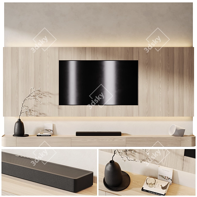 Modern TV Wall with Soundbar 3D model image 1
