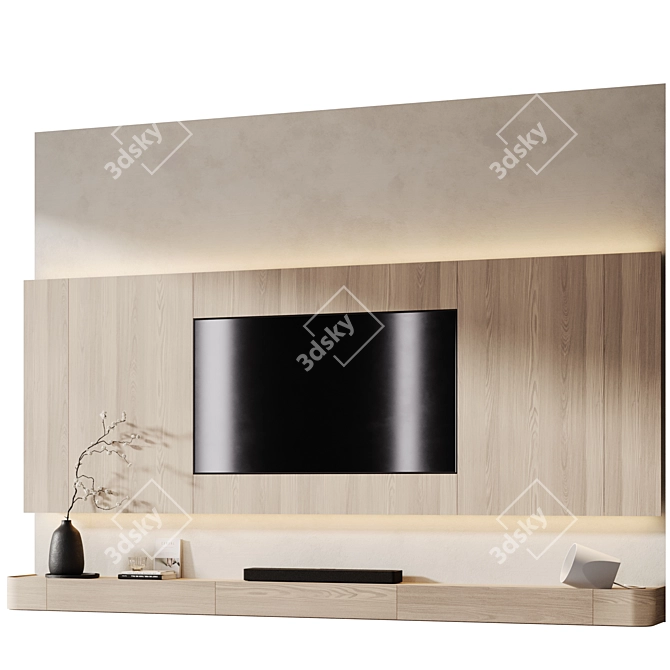 Modern TV Wall with Soundbar 3D model image 2