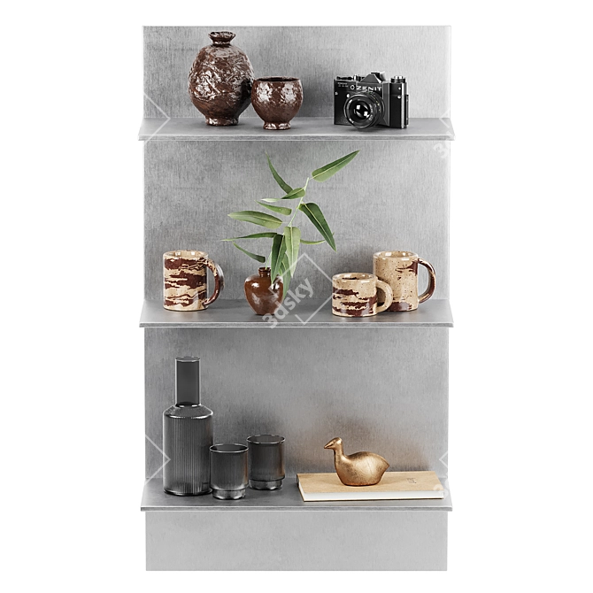 Industrial Aluminium Wall Shelf Trio 3D model image 1